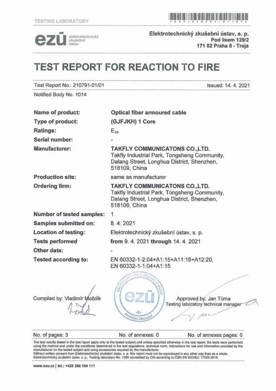 CPR EN50575 - TAKFLY COMMUNICATIONS CO., LTD.