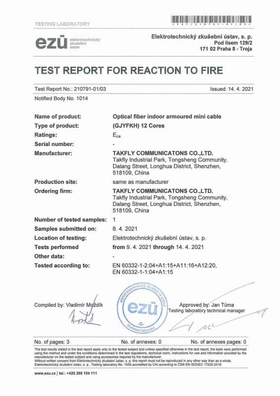 CPR EN50575 - TAKFLY COMMUNICATIONS CO., LTD.