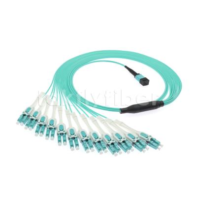 China LSZH 3.0mm Aqua Fiber Patch Cable 24 Core MTP MPO To 24 LC Multimode OM3 OM4 for sale