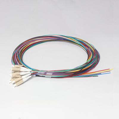 China Fiber Optic LC UPC Pigtail 12 Core MM 50/125 OM3 OM4 LSZH for sale