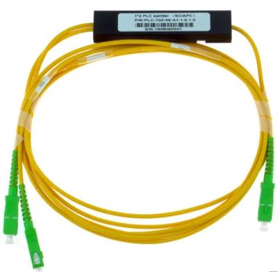 China 1 x 2 ABS PLC Splitter with SC APC SM G657A1 in 2.0mm Fiber Cable for sale