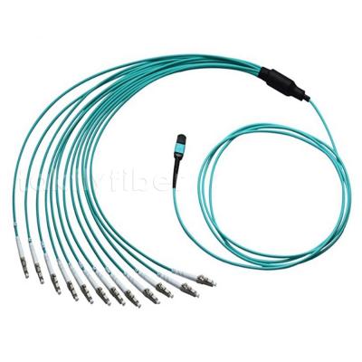 China MPO LC Duplex OM4 12 Fibers Optical Breakout Cable 50/125 Optic Patch Cable for sale
