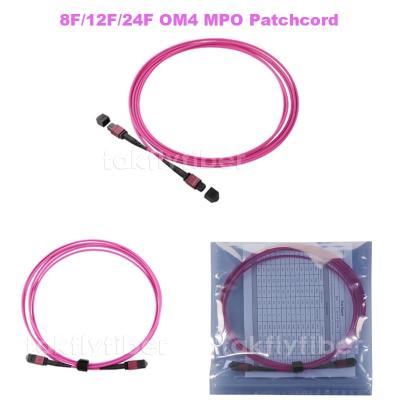 中国 40GB 50/125MM OM4 MPO繊維のトランクは3.0mmのタイプBのすみれ色の女性をケーブルで通信する 販売のため