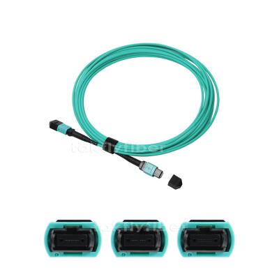 China OM3 8/12/24 Cores MPO MTP Fiber Optic Cable , 3.0mm , MM 50/125 , Aqua for sale