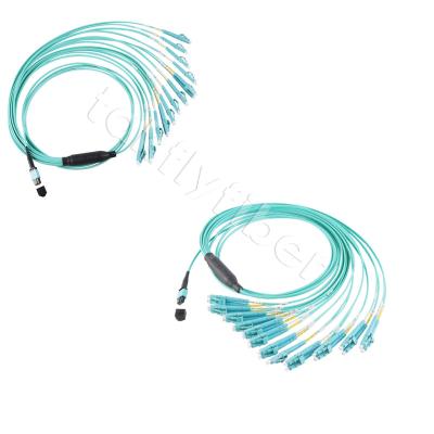 China MPO MTP cable, MPO 24 Cores to 12LC DX Om3 Fanout MPO Fiber Optic Patch Cord for sale