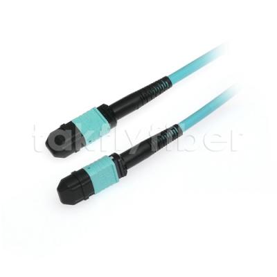 China Female Aqua MPO Trunk Cable 4.5mm Dia MM OM4 12 Core Fiber Optic for sale