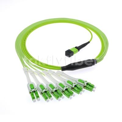 China 12F MPO To 6 LC DX Uniboot OM5 Fiber Optic Patch Cable , Lime Green LSZH Jacket for sale
