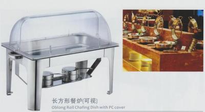 China Restaurant Stainless Steel Cookwares Oblong Roll Chafing Dish With PC Cover for sale
