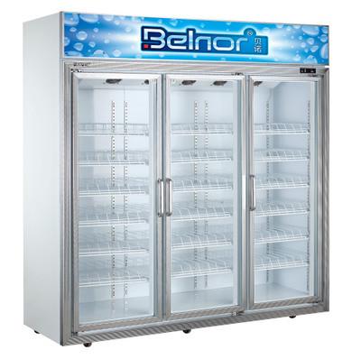 China Vertical Supermarket Display Refrigerator , Three Glass Door Commercial Fridge Freezer for sale