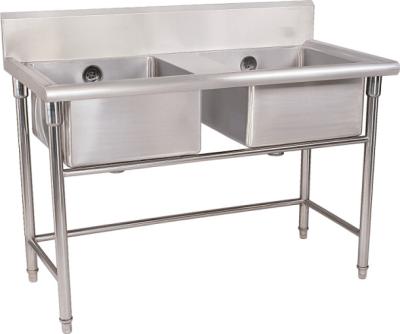 China Silver Stainless Steel Double Compartment Sink 1.2mm For Restaurant With MDF for sale