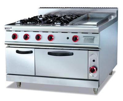 China Commercial Gas Range 4-Burner With Griddle and Bottom Oven Western Kitchen Equipment for sale