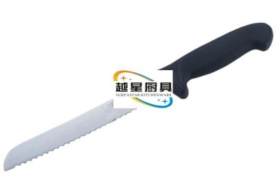 China 25cm Stainless Steel Cookwares , Western Style Bread Knife With Black Plastic Handle for sale