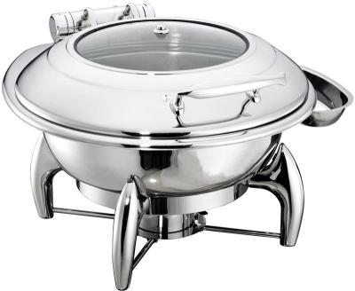 China Round Chafing Dish Hydraulic Lid with Glass Window Optional φ35cm 6.0Ltr Food Pan Stainless Steel Cookwares for sale