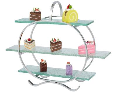 China 3 - Layer Glass Cake Display Stand with Platters Decorating for Banquet Serving Buffet for sale