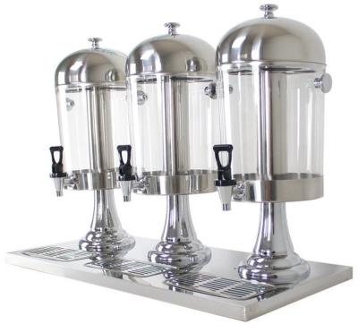 China 3-Head Beverage Dispenser 3 x 8.0Ltr Polycarbonate Container Stainless Steel Domed Lid Drip Free Spout for sale