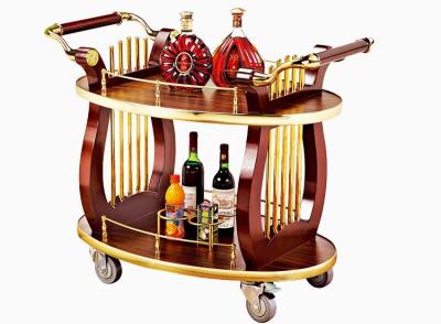China 2 Shelves Black Wood Liquor Luxury Hotel Wine Trolley / Room Beverage Service Equipment for sale