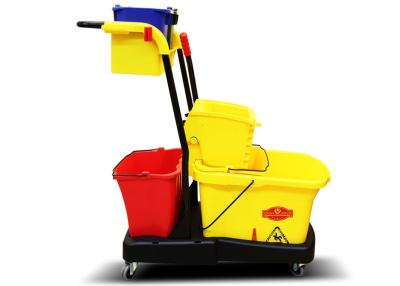 China Multifunctional Yellow Plastic Hotel Cleaning Equipment With Mop Bucket / Press Wringer for sale