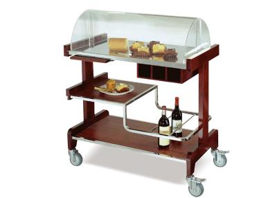 China Red Banquet Buffet Dining Cart / 3 Shelves Room Service Trolley Table Top for sale