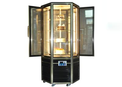 China Refrigerador giratorio vertical 4~8℃ de la exhibición de la torta de la puerta del escaparate de cristal hexagonal de la torta en venta