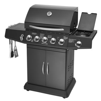 China 5 Burners And Side Burner Gas BBQ Grill With Gast Iron Hotplate And Enamel Hoods for sale