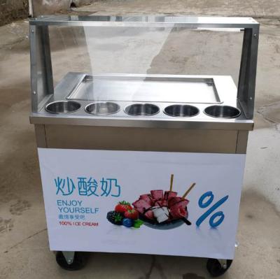 China Snack Equipment Fried Ice Machine Universal Wheels 3mm Stainless Steel 304 Table Top for sale