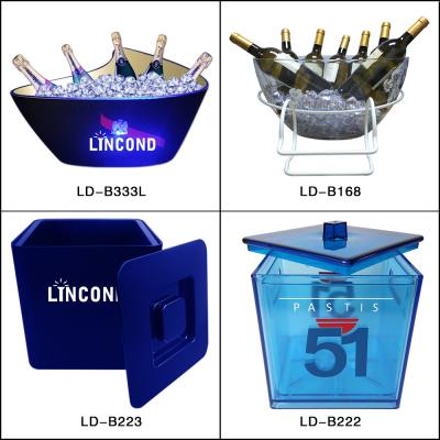 China Custom Logo Bar Led Wine Cooler Plastic Acrylic Ice Bucket Big Capacity for sale