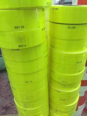 China Trailer Flourescent Yellow Green Reflective Conspicuity Tape PSA Adhesive DOT C2 for sale