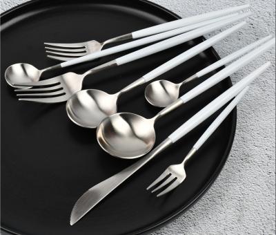 China 18/8 White Handle Stainless Steel Cutlery Set Flatware Set Dinnerware NC099 Whole Series for sale