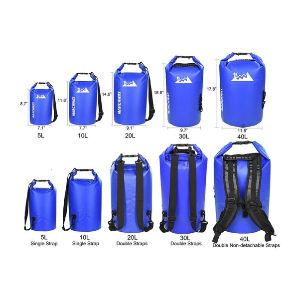 Quality Roll Top PVC Waterproof Dry Bag 5L / 10L / 20L / 30L / 40L For Outdoor Sports for sale