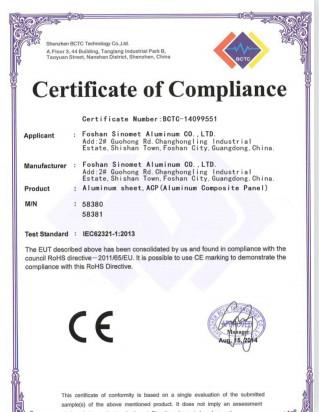 CE Certificate - Foshan Sinomet Aluminum Co., Ltd.