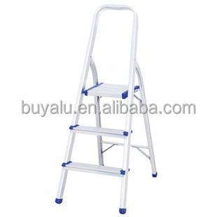 China Sustainable Aluminum Folding Ladder 3 Steps In Silver Anodized for sale