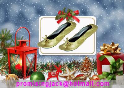 China Best Price of Soft Gold Color Fold Up Ballet Flats in Expandable Tote Bag for Christmas Promotion Gift for sale