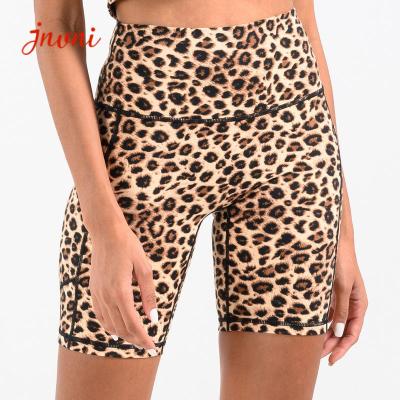 China High Waisted Active Yoga Shorts Animal Print Workout Shorts Squat Proof Leopard 8inch for sale