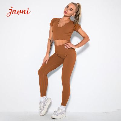 China ISO Seamless Ribbed Women Activewear Sets Full Length High Waist Leggings Sets for sale