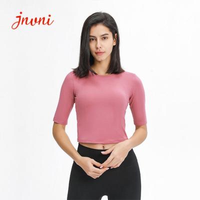 China Women Buttery Soft Yoga half sleeve t shirt 150gsm Slim Fit Gym Fitness Crop Top for sale