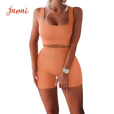 China Drawstring Workout Outfits For Women 2 Piece Seamless Ribbed Set for sale