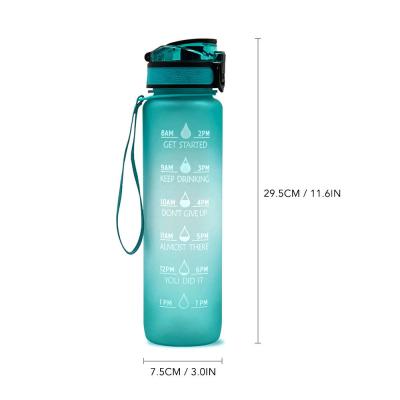 China Green Reusable PC Plastic Sports Water Bottles BPA Free Motivational Straw Water Bottle for sale