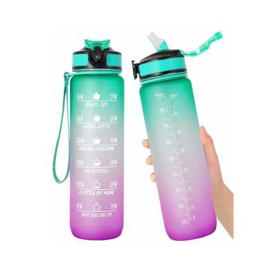 China Multicolor Inspirational Time Marker Sports Bottle Tritan With Straw for sale