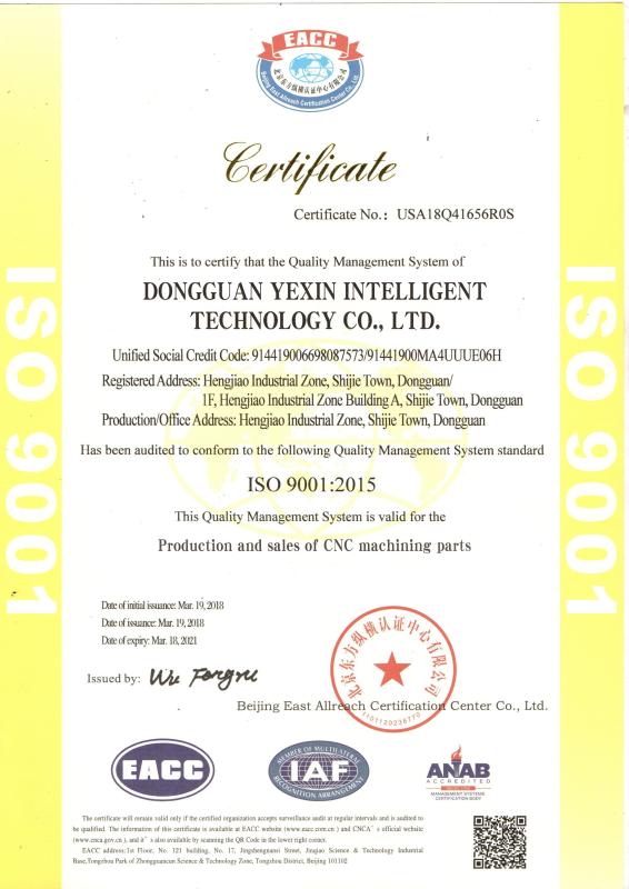 ISO 9001:2015 - Dongguan Yexin Intelligent Technology Co., Ltd.
