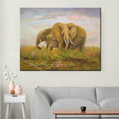 China 100% Handmade Family Elephant Love Oil Paintings on Canvas Cute Animal Wall Art Mural for Home Decoration for sale