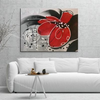 China Hand-Painted Red Flowers Painting on Canvas Thick Oil Flowers Landscape Oil Painting Wall Art for Interior Home Decor for sale