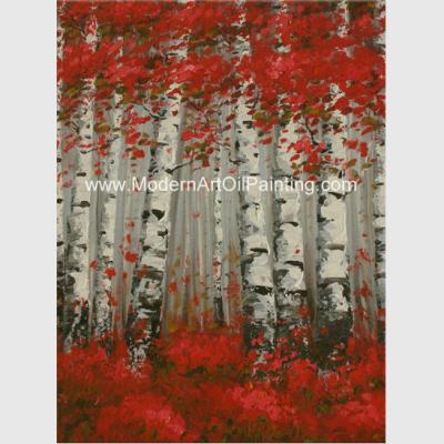 China Hand Painted Modern Art Oil Painting Brich Forest , Abstract Landscape Painting for sale