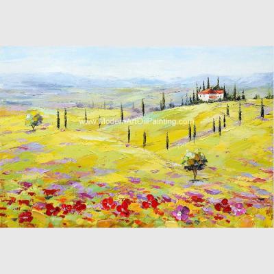 Chine Décor rouge jaune abstrait moderne de compagnies de village de la Toscane de peinture à l'huile de paysage à vendre