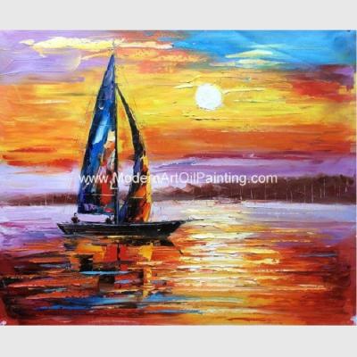China Impressionism Sunrise Seascape Oil Paintings Palette Knife Sailboat Flexible for sale