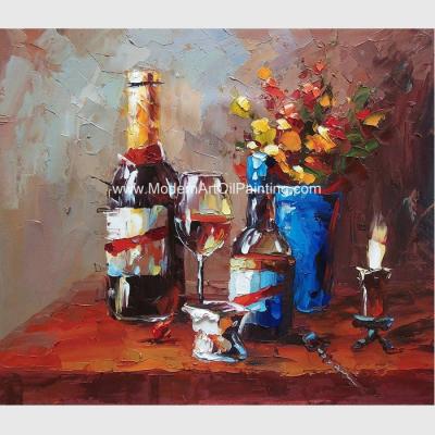 China Thick Oil Palette Knife Oil Painting , Still Life Art Painting Abstract Wine Bottle for sale