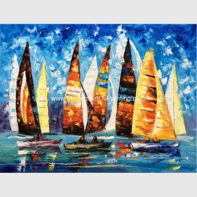 China Abstract Sailing Ship Oil Painting by palette knife / Hand Painted Thick Oil Painting for sale