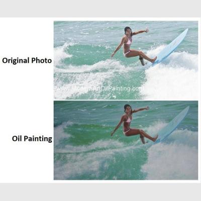 China Realistic Custom Oil Painting Portraits Surf Lady Sports Oil Paintings From Picture for sale