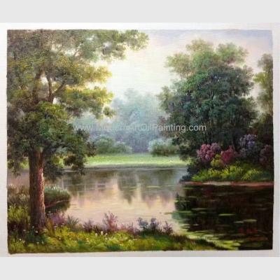 China HandPainted Green Modern Contemporary Landscape Paintings Lakeside Stroll By Famous Artist for sale