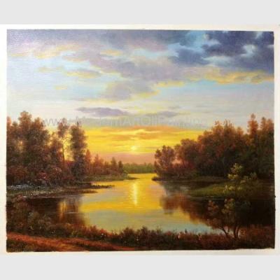 China Pintura de paisaje clásica de la puesta del sol del paisaje de la pintura al óleo de la naturaleza con la corriente en venta