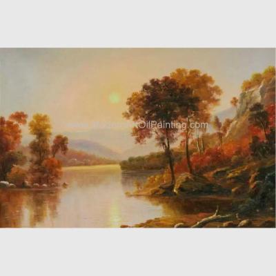 China Pinturas de paisaje originales del aceite de la salida del sol del río 50 horizontales cm x 60 cm en venta
